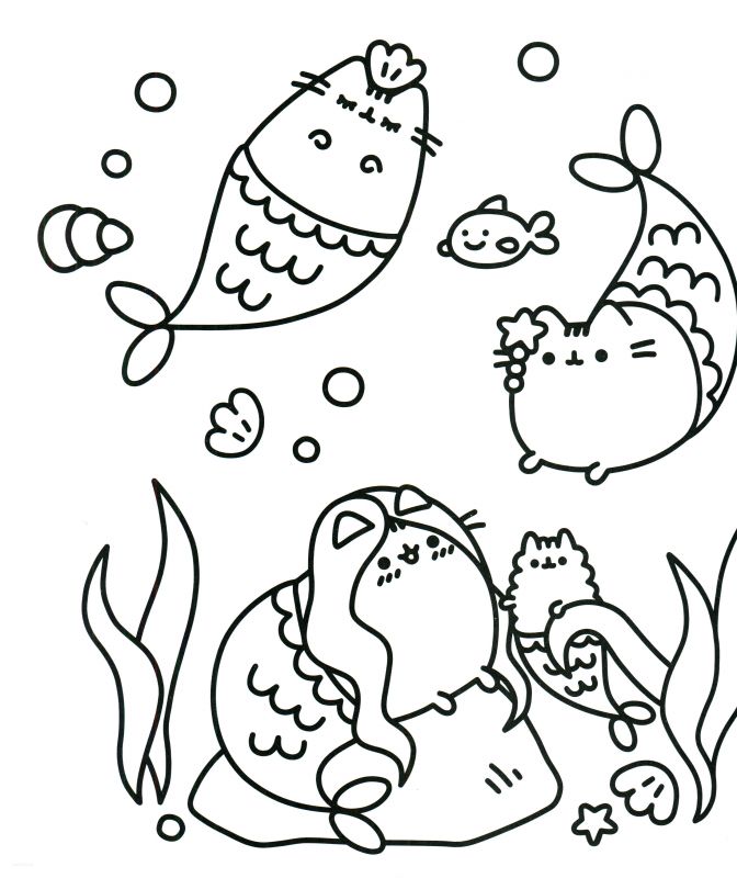 Online coloring book: Pusheen in the water coloring page
